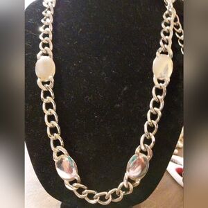 Elegant SilverTone Chain Belt  with Solid Silvertone Accents 40 "